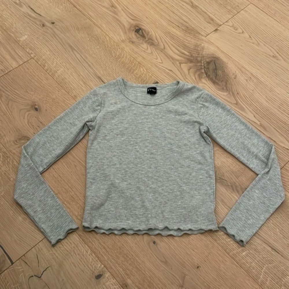Art Class Girls Large Gray Ribbed Long Sleeve Crop Top Fitted Stretch Shirt